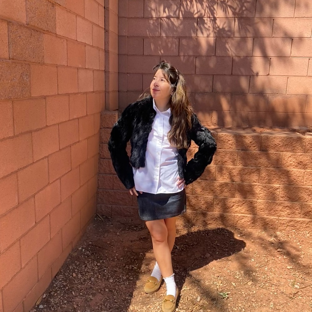 Bebe Black Rabbit Cropped Jacket